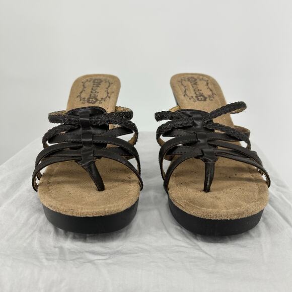 Vintage y2k Women's Brown Strappy MUDD Platform Block High Heel Sandals Sz 7.5 - Picture 2 of 9